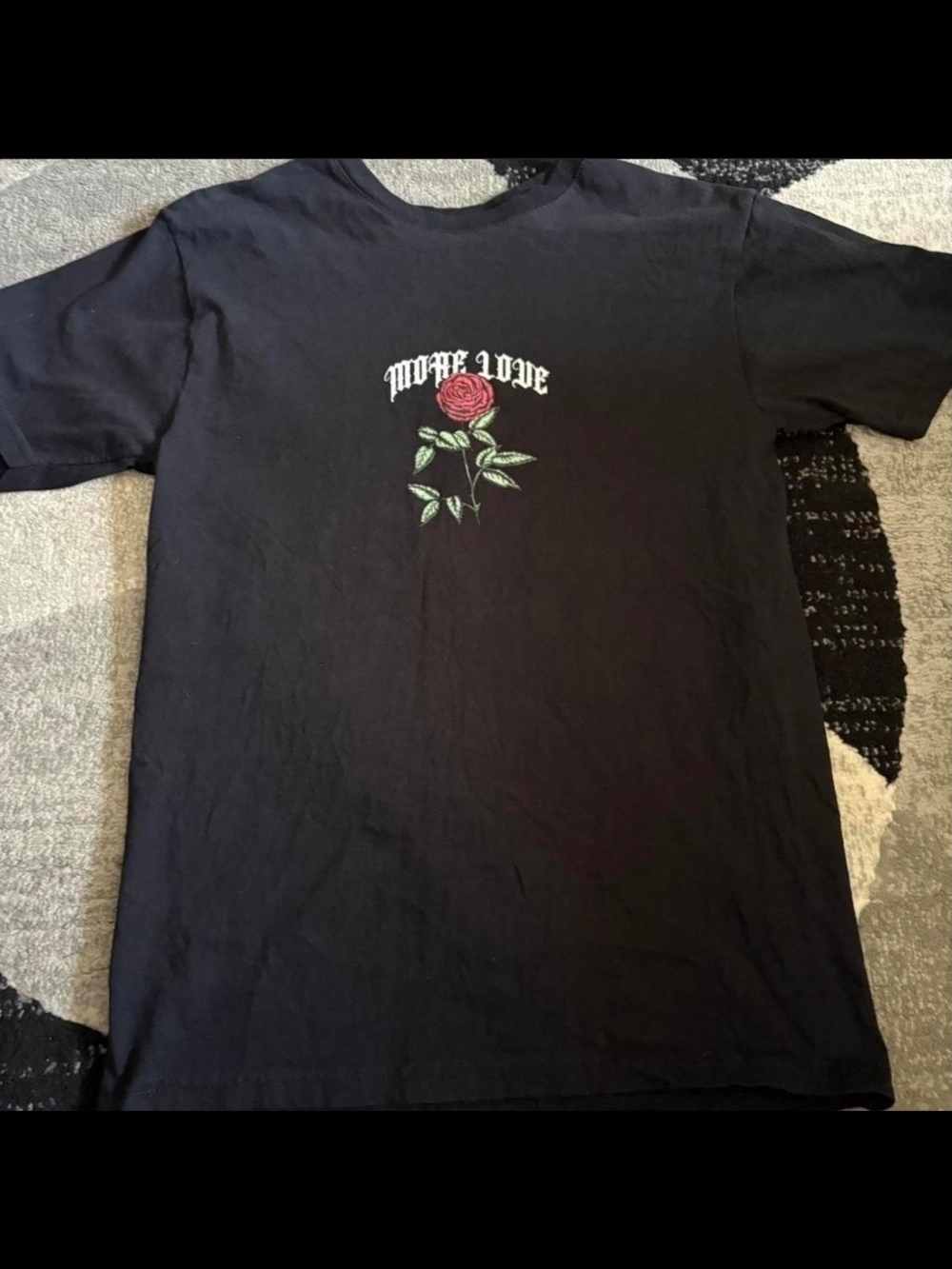 Black Tee with Red Rose Graphic